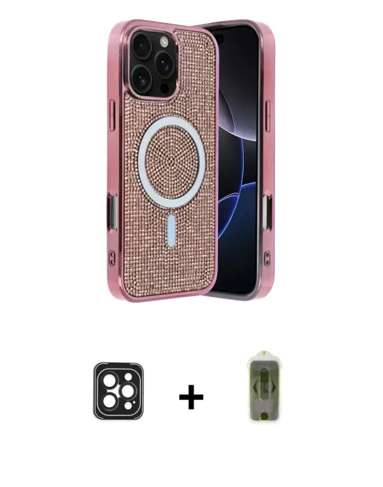 ieg™ iPhone 16 Pro Max Kılıf Eksen Çizgi - Siyah Joko Magic 5D Hayalet Cam + PVD Metal Kamera Lens - SH
