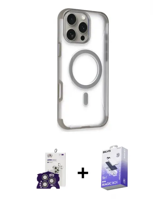 ieg™ iPhone 16 Pro Max Kılıf Eksen Klasik Koleksiyonu - Siyah Bilvis 5in1 5D Magic Hayalet Cam Ekran Koruyucu + Bilvis Titan Kamera Lens - GS