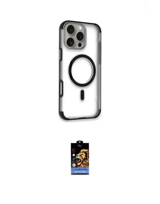ieg™ iPhone 16 Pro Max Kılıf Eksen Klasik Koleksiyonu - Siyah Buffer Hayalet Cam Ekran Koruyucu