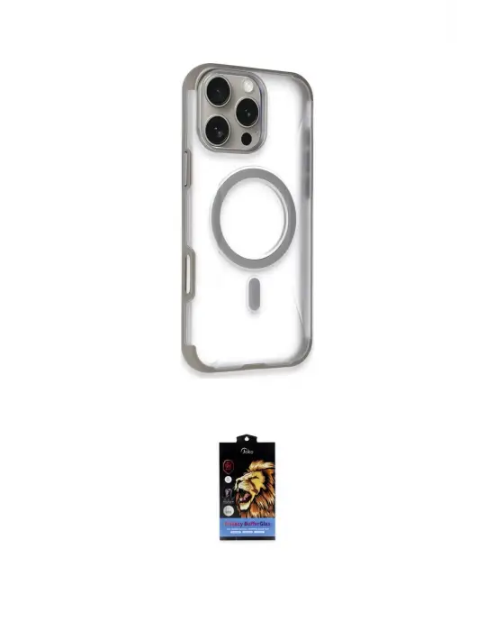 ieg™ iPhone 16 Pro Max Kılıf Eksen Klasik Koleksiyonu - Siyah Buffer Hayalet Cam Ekran Koruyucu