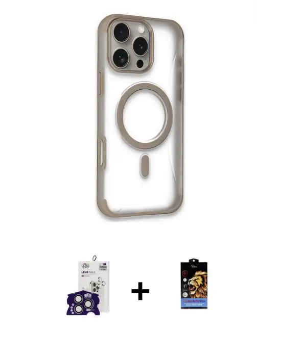 ieg™ iPhone 16 Pro Max Kılıf Eksen Klasik Koleksiyonu - Siyah Buffer Hayalet Cam Ekran Koruyucu + Bilvis Titan Kamera Lens - TMGI