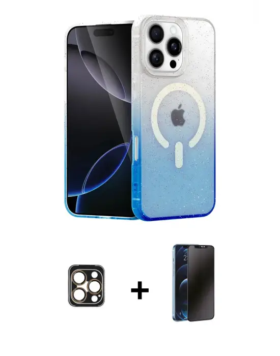 ieg™ iPhone 16 Pro Max Kılıf Eksen Minimal Özel Seri - Siyah 3D Antistatik Hayalet Cam Ekran Koruyucu + PVD Metal Kamera Lens - GD