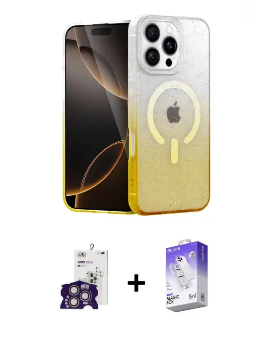 ieg™ iPhone 16 Pro Max Kılıf Eksen Minimal Özel Seri - Siyah Bilvis 5in1 3D Magic Cam Ekran Koruyucu + Bilvis Titan Kamera Lens - GS