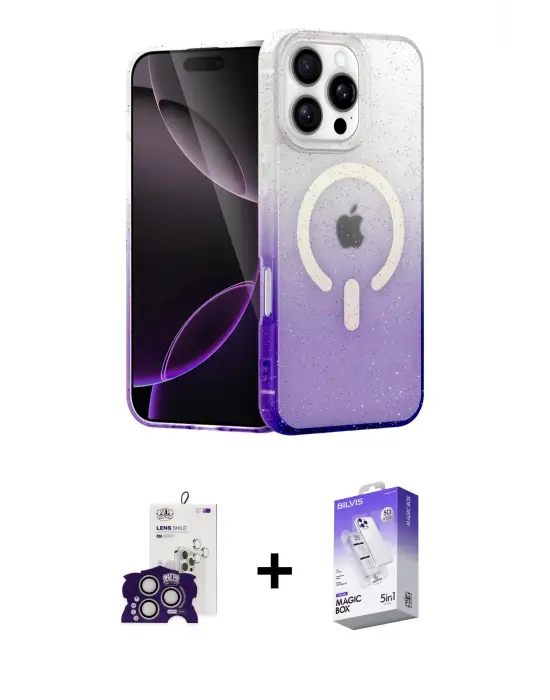 ieg™ iPhone 16 Pro Max Kılıf Eksen Minimal Özel Seri - Siyah Bilvis 5in1 3D Magic Cam Ekran Koruyucu + Bilvis Titan Kamera Lens - GS