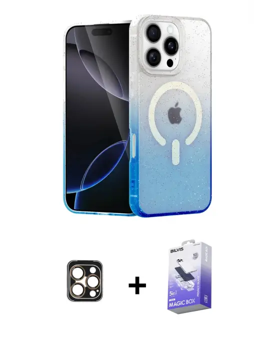 ieg™ iPhone 16 Pro Max Kılıf Eksen Minimal Özel Seri - Siyah Bilvis 5in1 5D Magic Hayalet Cam Ekran Koruyucu + PVD Metal Kamera Lens - GD