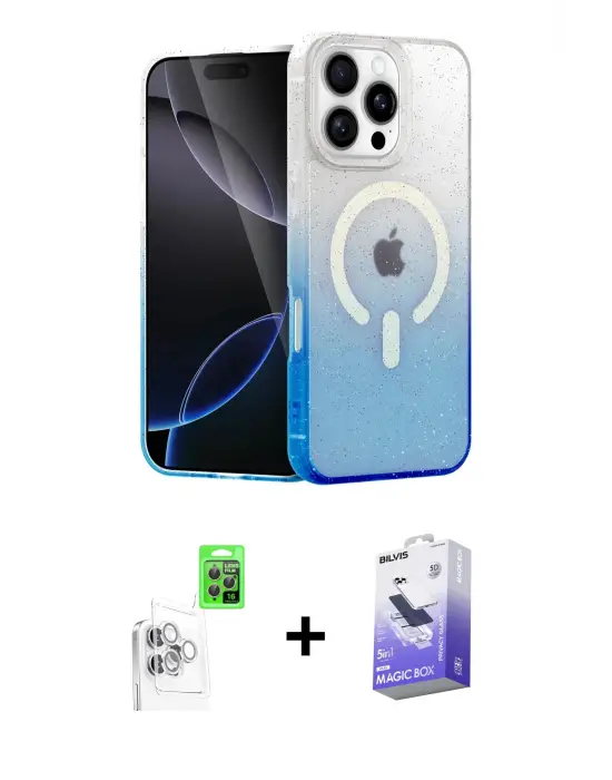 ieg™ iPhone 16 Pro Max Kılıf Eksen Minimal Özel Seri - Siyah Bilvis 5in1 5D Magic Hayalet Cam Ekran Koruyucu + Raze Metal Kamera Lens - BZ