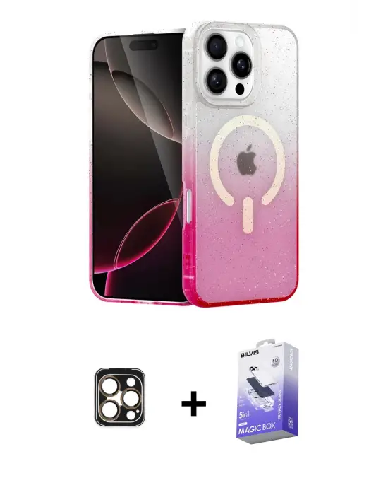 ieg™ iPhone 16 Pro Max Kılıf Eksen Minimal Özel Seri - Siyah Bilvis 5in1 5D Magic Hayalet Cam Ekran Koruyucu + PVD Metal Kamera Lens - GD