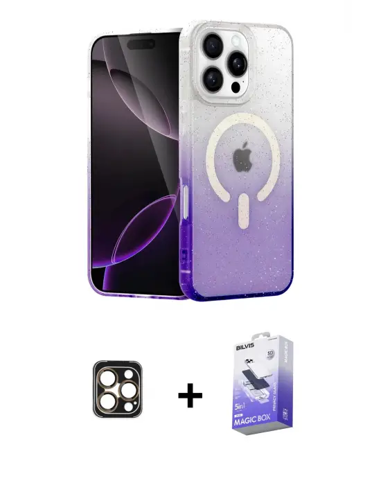 ieg™ iPhone 16 Pro Max Kılıf Eksen Minimal Özel Seri - Siyah Bilvis 5in1 5D Magic Hayalet Cam Ekran Koruyucu + PVD Metal Kamera Lens - GD