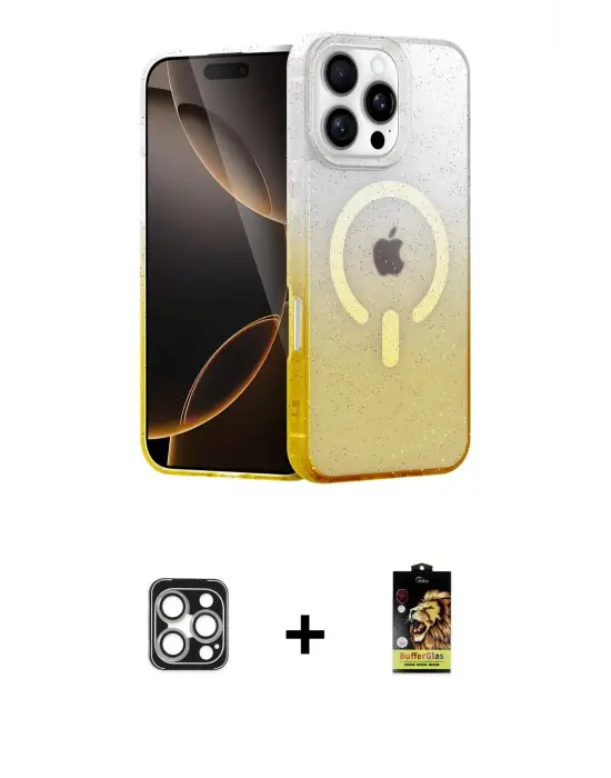 ieg™ iPhone 16 Pro Max Kılıf Eksen Minimal Özel Seri - Siyah Buffer Cam Ekran Koruyucu + PVD Metal Kamera Lens - GS