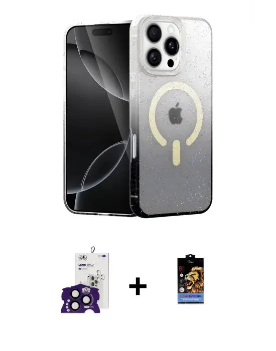 ieg™ iPhone 16 Pro Max Kılıf Eksen Minimal Özel Seri - Siyah Buffer Hayalet Cam Ekran Koruyucu + Bilvis Titan Kamera Lens - SH