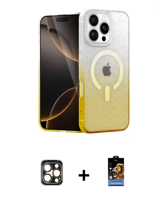 ieg™ iPhone 16 Pro Max Kılıf Eksen Minimal Özel Seri - Siyah Buffer Hayalet Cam Ekran Koruyucu + PVD Metal Kamera Lens - GD