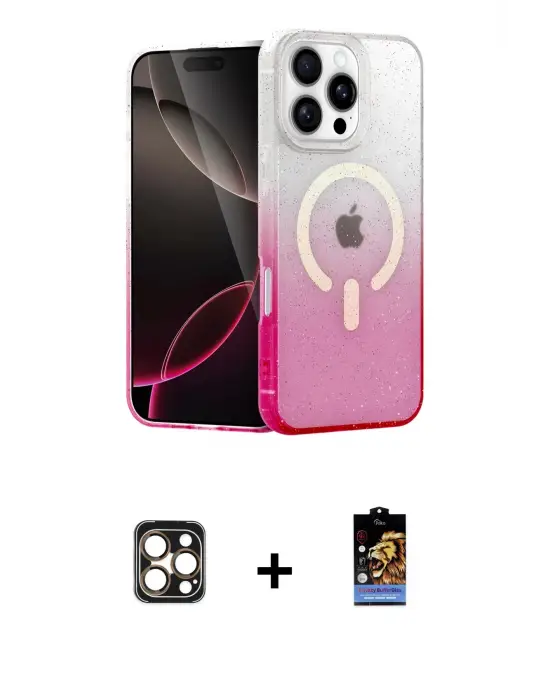 ieg™ iPhone 16 Pro Max Kılıf Eksen Minimal Özel Seri - Siyah Buffer Hayalet Cam Ekran Koruyucu + PVD Metal Kamera Lens - GD