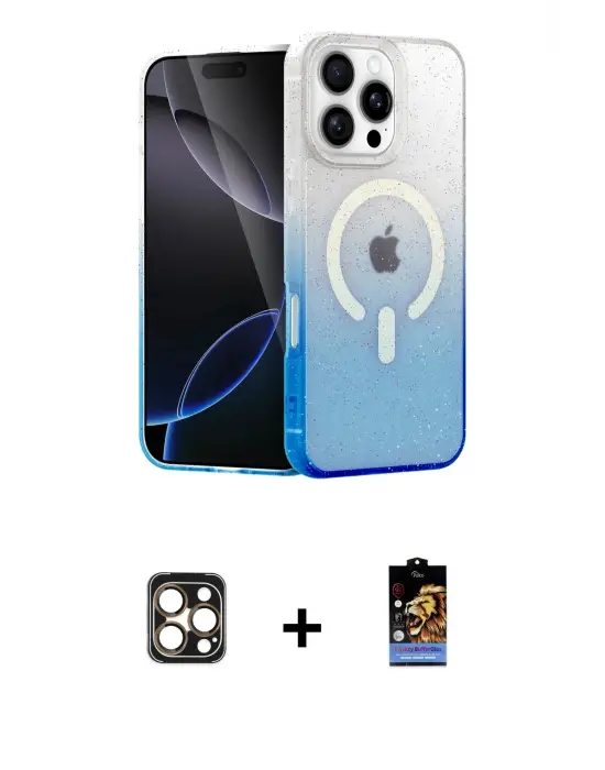 ieg™ iPhone 16 Pro Max Kılıf Eksen Minimal Özel Seri - Siyah Buffer Hayalet Cam Ekran Koruyucu + PVD Metal Kamera Lens - GD