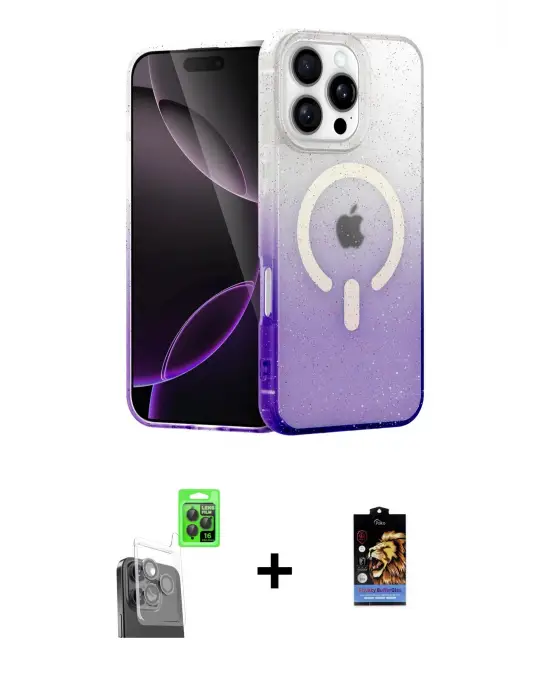 ieg™ iPhone 16 Pro Max Kılıf Eksen Minimal Özel Seri - Siyah Buffer Hayalet Cam Ekran Koruyucu + Raze Metal Kamera Lens - SH