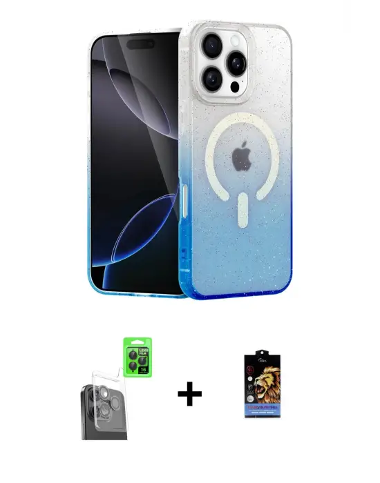 ieg™ iPhone 16 Pro Max Kılıf Eksen Minimal Özel Seri - Siyah Buffer Hayalet Cam Ekran Koruyucu + Raze Metal Kamera Lens - SH