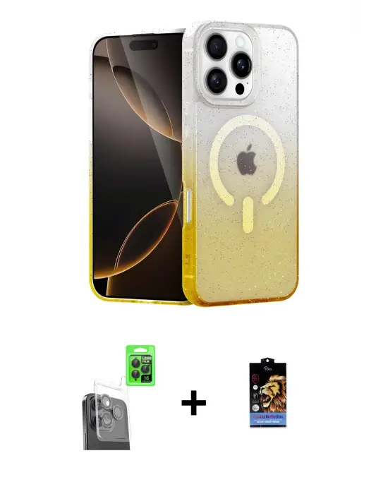 ieg™ iPhone 16 Pro Max Kılıf Eksen Minimal Özel Seri - Siyah Buffer Hayalet Cam Ekran Koruyucu + Raze Metal Kamera Lens - SH
