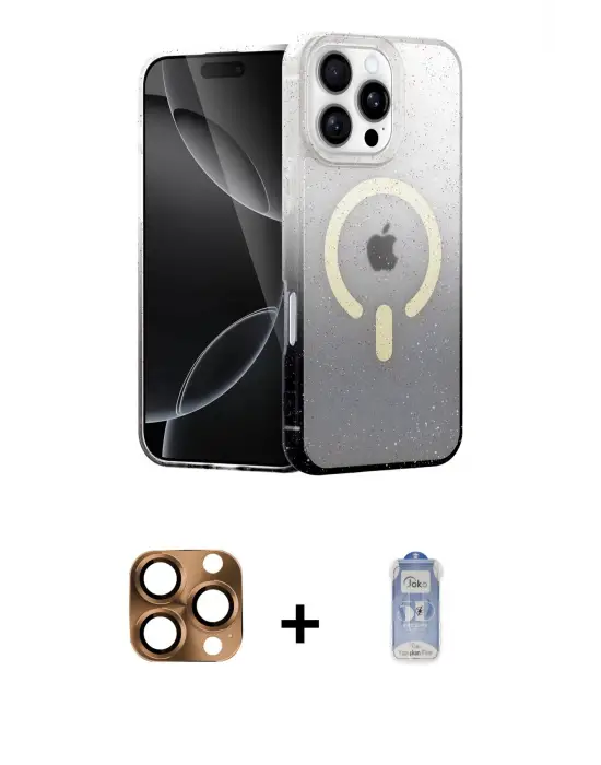 ieg™ iPhone 16 Pro Max Kılıf Eksen Minimal Özel Seri - Siyah Joko Magic 5D Cam + Pers Alüminyum Kamera Lens - CLTM