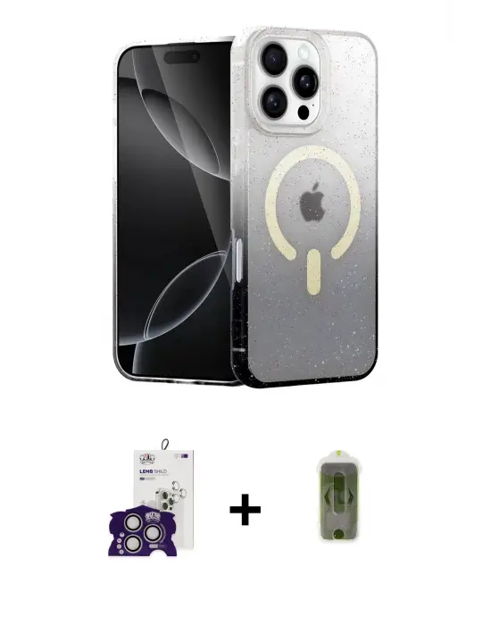 ieg™ iPhone 16 Pro Max Kılıf Eksen Minimal Özel Seri - Siyah Joko Magic 5D Hayalet Cam + Bilvis Titan Kamera Lens - GS
