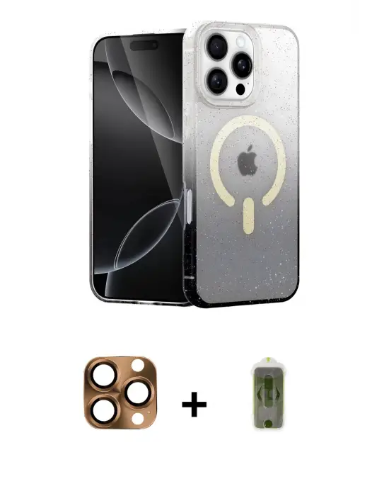 ieg™ iPhone 16 Pro Max Kılıf Eksen Minimal Özel Seri - Siyah Joko Magic 5D Hayalet Cam + Pers Alüminyum Kamera Lens - CLTM