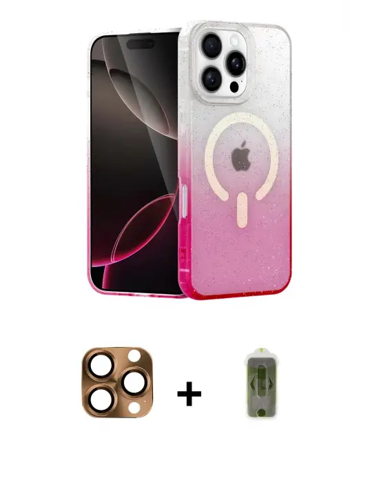 ieg™ iPhone 16 Pro Max Kılıf Eksen Minimal Özel Seri - Siyah Joko Magic 5D Hayalet Cam + Pers Alüminyum Kamera Lens - CLTM