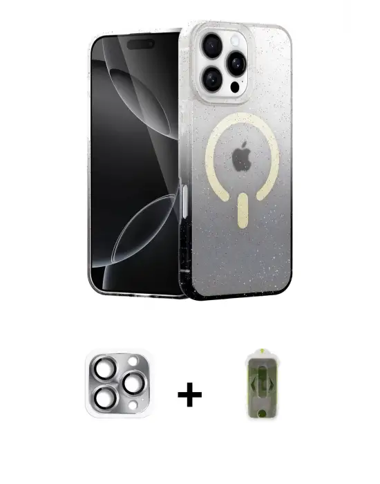ieg™ iPhone 16 Pro Max Kılıf Eksen Minimal Özel Seri - Siyah Joko Magic 5D Hayalet Cam + Pers Alüminyum Kamera Lens - GI