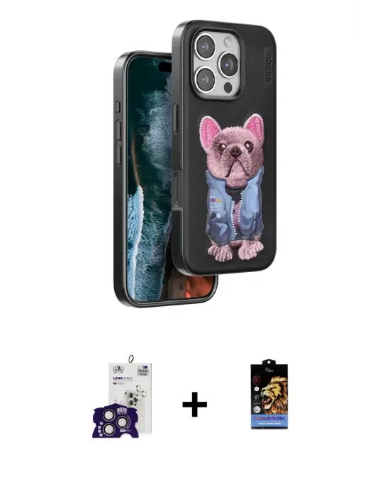 ieg™ iPhone 16 Pro Max Kılıf İz Minimal Koleksiyonu - Siyah Buffer Hayalet Cam Ekran Koruyucu + Bilvis Titan Kamera Lens - TMGI