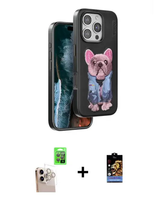 ieg™ iPhone 16 Pro Max Kılıf İz Minimal Koleksiyonu - Siyah Buffer Hayalet Cam Ekran Koruyucu + Raze Metal Kamera Lens - NLGY