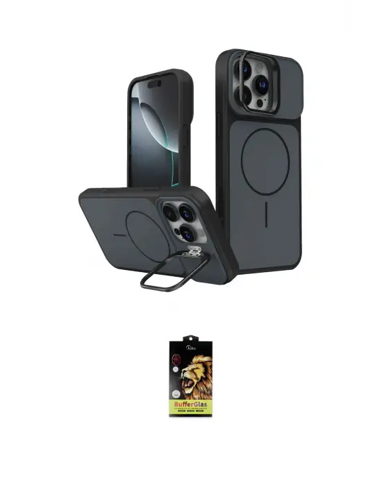 ieg™ iPhone 16 Pro Max Kılıf İz Modern Prime - Siyah Buffer Cam Ekran Koruyucu