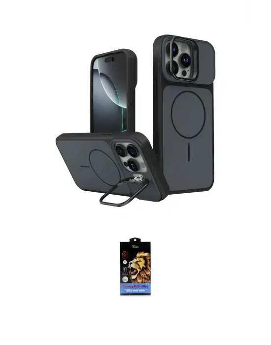ieg™ iPhone 16 Pro Max Kılıf İz Modern Prime - Siyah Buffer Hayalet Cam Ekran Koruyucu