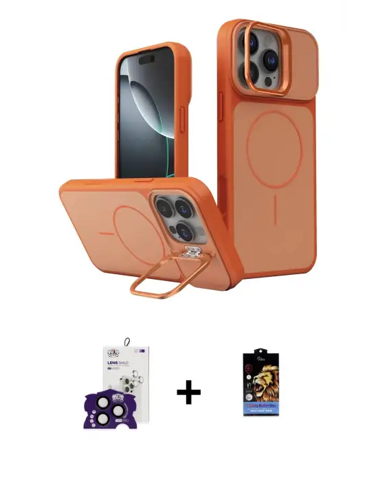 ieg™ iPhone 16 Pro Max Kılıf İz Modern Prime - Siyah Buffer Hayalet Cam Ekran Koruyucu + Bilvis Titan Kamera Lens - SH
