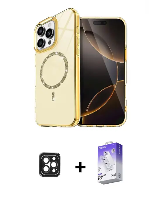 ieg™ iPhone 16 Pro Max Kılıf Kıvılcım Form Prime - Siyah Bilvis 5in1 3D Magic Cam Ekran Koruyucu + PVD Metal Kamera Lens - SH