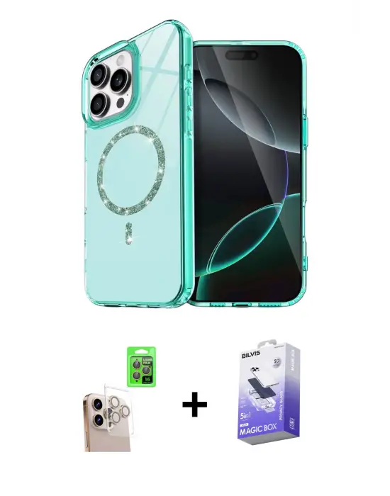 ieg™ iPhone 16 Pro Max Kılıf Kıvılcım Form Prime - Siyah Bilvis 5in1 5D Magic Hayalet Cam Ekran Koruyucu + Raze Metal Kamera Lens - NLGY