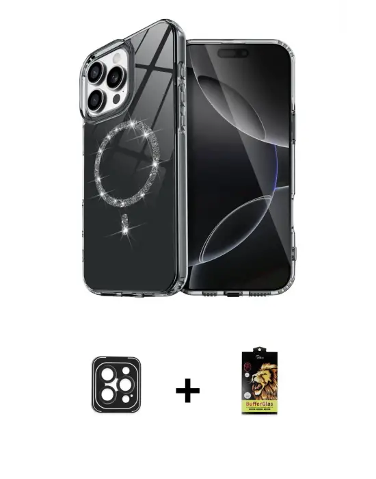 ieg™ iPhone 16 Pro Max Kılıf Kıvılcım Form Prime - Siyah Buffer Cam Ekran Koruyucu + PVD Metal Kamera Lens - SH