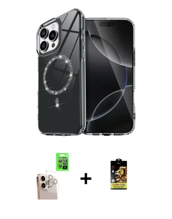 ieg™ iPhone 16 Pro Max Kılıf Kıvılcım Form Prime - Siyah Buffer Cam Ekran Koruyucu + Raze Metal Kamera Lens - NLGY