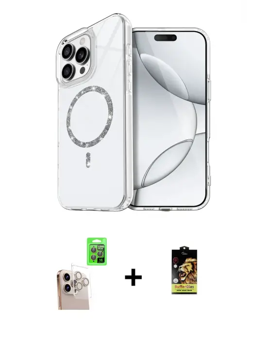 ieg™ iPhone 16 Pro Max Kılıf Kıvılcım Form Prime - Siyah Buffer Cam Ekran Koruyucu + Raze Metal Kamera Lens - NLGY