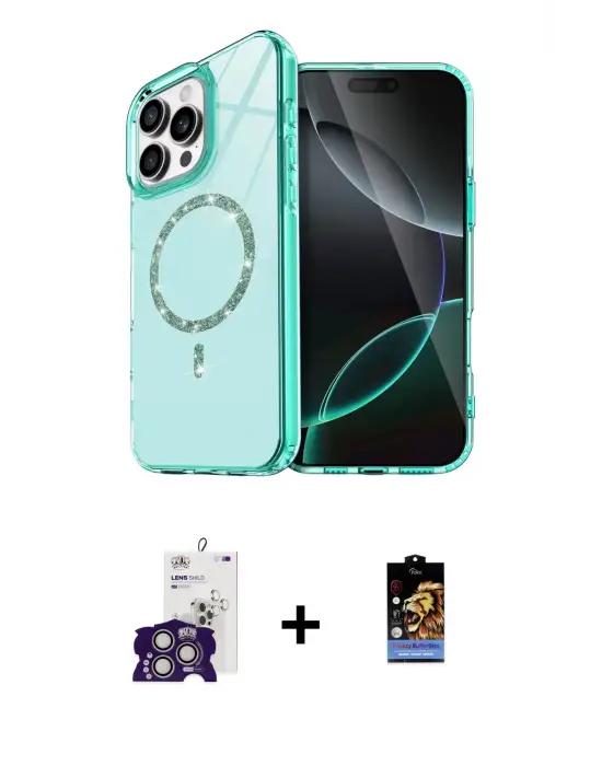 ieg™ iPhone 16 Pro Max Kılıf Kıvılcım Form Prime - Siyah Buffer Hayalet Cam Ekran Koruyucu + Bilvis Titan Kamera Lens - GS