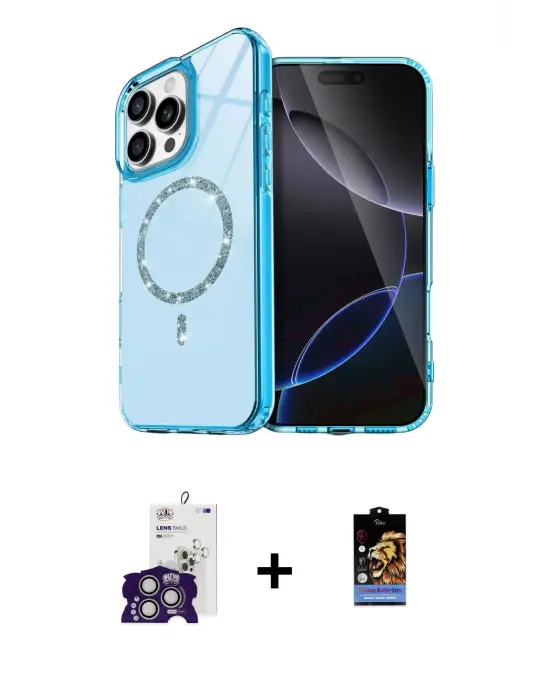 ieg™ iPhone 16 Pro Max Kılıf Kıvılcım Form Prime - Siyah Buffer Hayalet Cam Ekran Koruyucu + Bilvis Titan Kamera Lens - GS