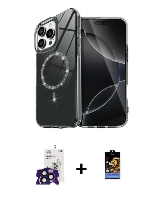 ieg™ iPhone 16 Pro Max Kılıf Kıvılcım Form Prime - Siyah Buffer Hayalet Cam Ekran Koruyucu + Bilvis Titan Kamera Lens - SH