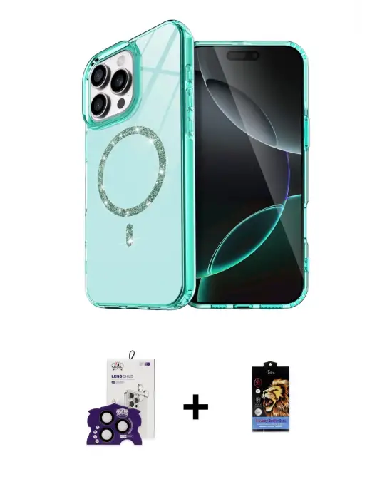 ieg™ iPhone 16 Pro Max Kılıf Kıvılcım Form Prime - Siyah Buffer Hayalet Cam Ekran Koruyucu + Bilvis Titan Kamera Lens - SH