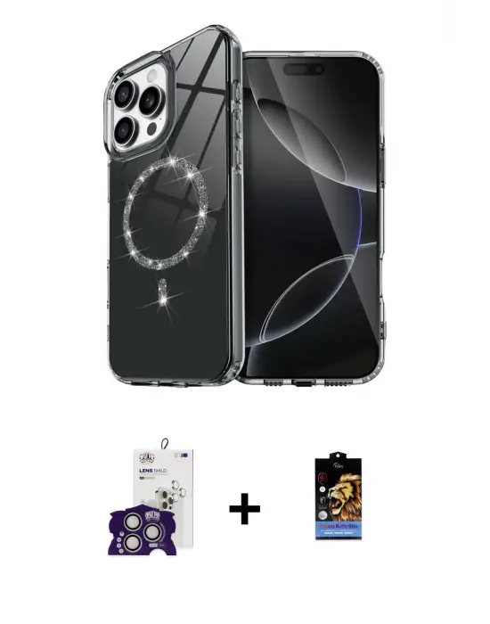 ieg™ iPhone 16 Pro Max Kılıf Kıvılcım Form Prime - Siyah Buffer Hayalet Cam Ekran Koruyucu + Bilvis Titan Kamera Lens - GS