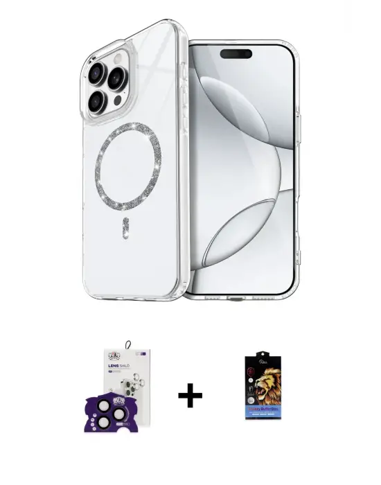 ieg™ iPhone 16 Pro Max Kılıf Kıvılcım Form Prime - Siyah Buffer Hayalet Cam Ekran Koruyucu + Bilvis Titan Kamera Lens - SH