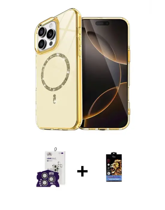 ieg™ iPhone 16 Pro Max Kılıf Kıvılcım Form Prime - Siyah Buffer Hayalet Cam Ekran Koruyucu + Bilvis Titan Kamera Lens - GS