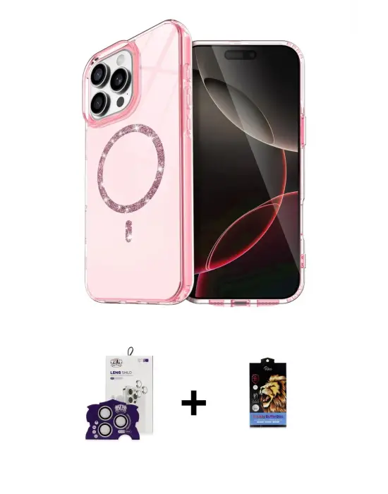 ieg™ iPhone 16 Pro Max Kılıf Kıvılcım Form Prime - Siyah Buffer Hayalet Cam Ekran Koruyucu + Bilvis Titan Kamera Lens - GS