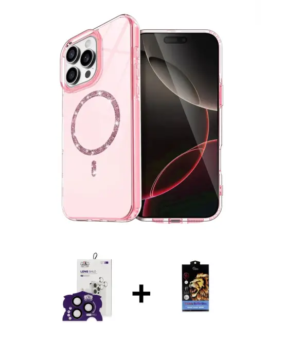 ieg™ iPhone 16 Pro Max Kılıf Kıvılcım Form Prime - Siyah Buffer Hayalet Cam Ekran Koruyucu + Bilvis Titan Kamera Lens - SH