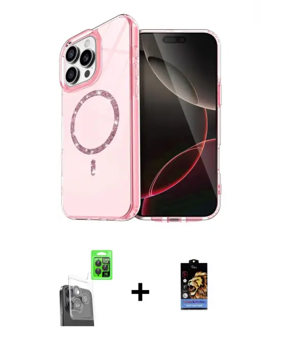 ieg™ iPhone 16 Pro Max Kılıf Kıvılcım Form Prime - Siyah Buffer Hayalet Cam Ekran Koruyucu + Raze Metal Kamera Lens - SH