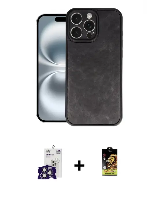 ieg™ iPhone 16 Pro Max Kılıf Kıvılcım Işık Serisi - Siyah Buffer Cam Ekran Koruyucu + Bilvis Titan Kamera Lens - TMGI