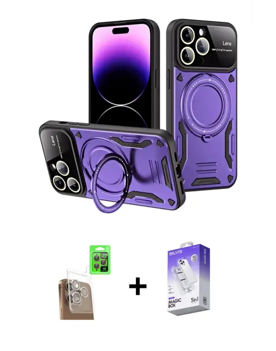 ieg™ iPhone 16 Pro Max Kılıf Kıvılcım Modern Serisi - Siyah Bilvis 5in1 3D Magic Cam Ekran Koruyucu + Raze Metal Kamera Lens - CLTM