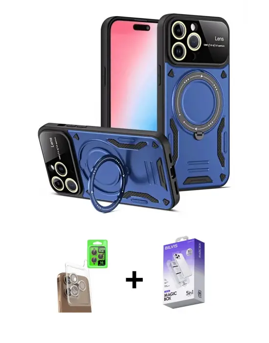 ieg™ iPhone 16 Pro Max Kılıf Kıvılcım Modern Serisi - Siyah Bilvis 5in1 3D Magic Cam Ekran Koruyucu + Raze Metal Kamera Lens - CLTM