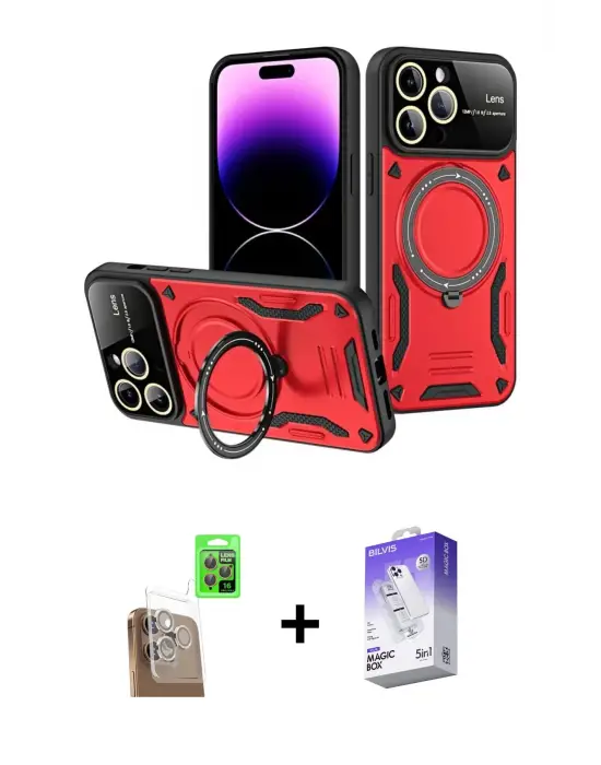 ieg™ iPhone 16 Pro Max Kılıf Kıvılcım Modern Serisi - Siyah Bilvis 5in1 3D Magic Cam Ekran Koruyucu + Raze Metal Kamera Lens - CLTM