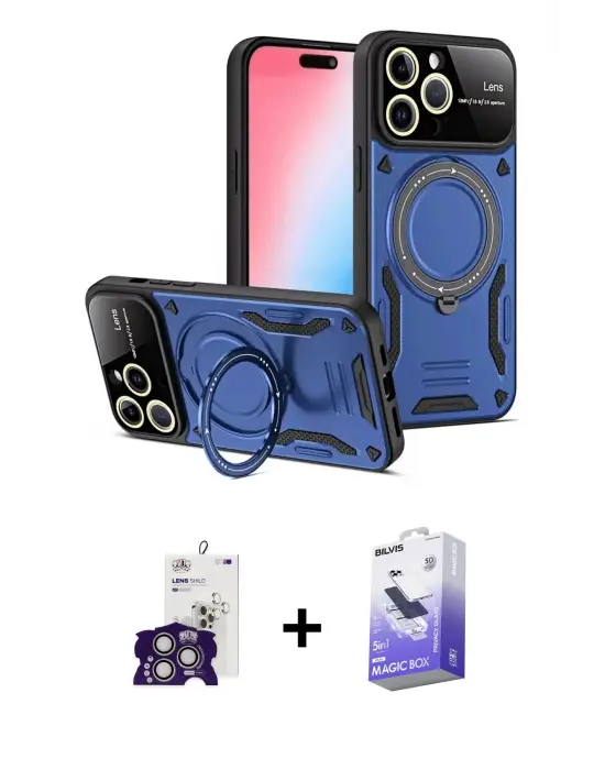 ieg™ iPhone 16 Pro Max Kılıf Kıvılcım Modern Serisi - Siyah Bilvis 5in1 5D Magic Hayalet Cam Ekran Koruyucu + Bilvis Titan Kamera Lens - GS